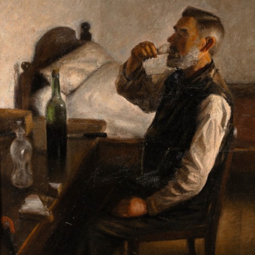 Farmer busy eating his lunch, (I think he&#039;s just boozing) by Søeborg Axel (1872-1939) - Middle age