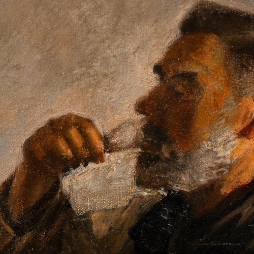 Middle age - Farmer busy eating his lunch, (I think he&#039;s just boozing) by Søeborg Axel (1872-1939)