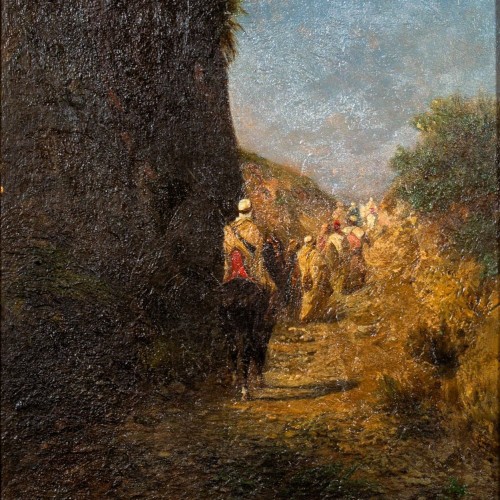 Riders and Bedouins walking on a path near a cliff, by Honoré Boze - Paintings & Drawings Style 