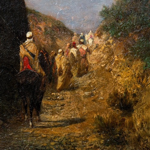 Paintings & Drawings  - Riders and Bedouins walking on a path near a cliff, by Honoré Boze