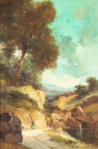 Tableau de paysage capriccio de TONI BORDIGNON (1921-), de style des Maîtres anciens