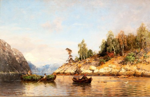 L'été dans les fjords, Huile sur toile de Georg Anton Rasmussen, 1842 - 1912