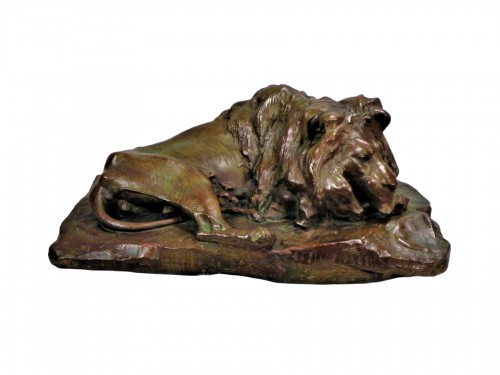 Josuë DUPON (1864-1935) Lying Lion Bronze (ca 1908) 