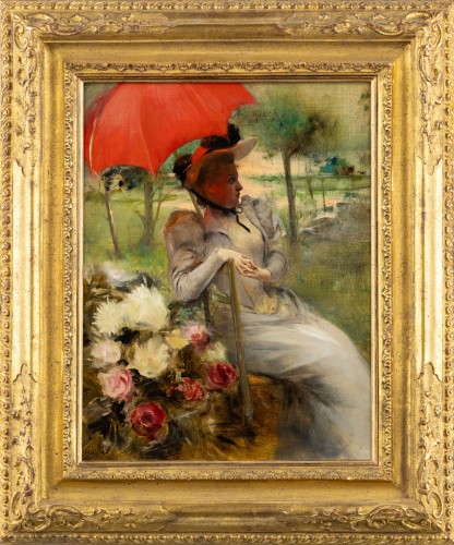 La parasol rouge par Edgard de St-Pierre de Montzaigle (1867–1930)