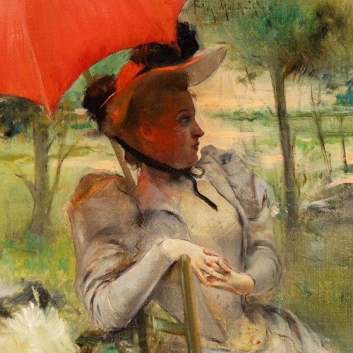 Tableaux et dessins Tableaux XIXe siècle - La parasol rouge par Edgard de St-Pierre de Montzaigle (1867–1930)