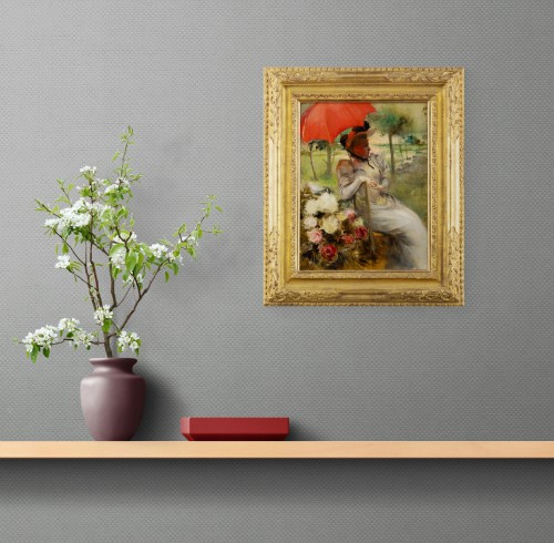 La parasol rouge par Edgard de St-Pierre de Montzaigle (1867–1930) - 