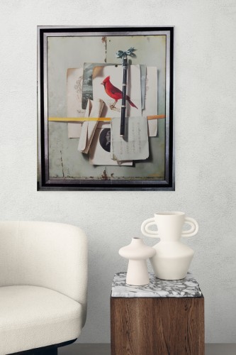  - Nature morte avec flûte et cardinal rouge par Jean Grimal (1942–1998)