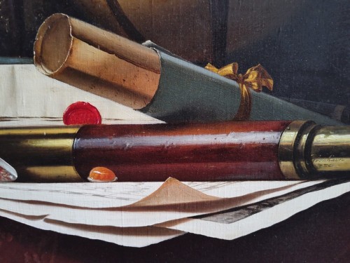  Still Life with Globe, Books and Telescope,by Jean Grimal (1942–1998) - Paintings & Drawings Style 