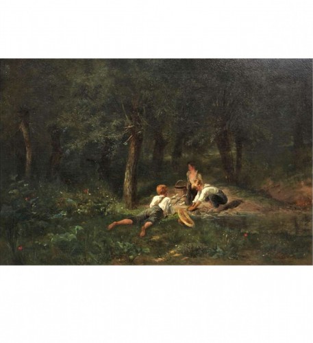 Amédée Elié Servin (1829-1884) - Enfants jouant dans une forêt