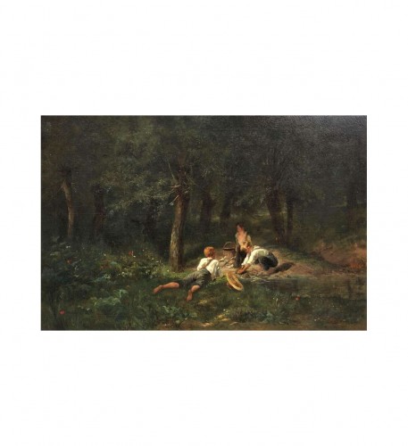 Amédée Elié Servin (1829-1884) - Enfants jouant dans une forêt - Tableaux et dessins Style Napoléon III