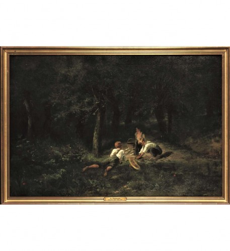 Tableaux et dessins Tableaux XIXe siècle - Amédée Elié Servin (1829-1884) - Enfants jouant dans une forêt