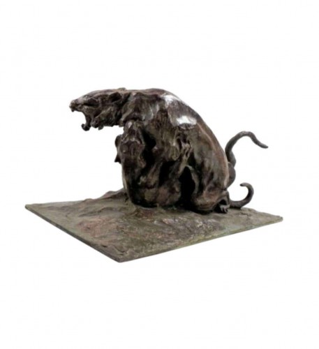 Guido Righetti (1875-1958), Tigres combattants n°1 - Sculpture Style Art Déco