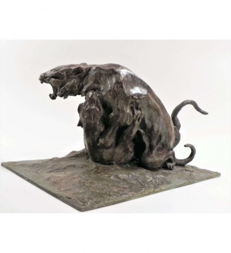 Sculpture Sculpture en Bronze - Guido Righetti (1875-1958), Tigres combattants n°1