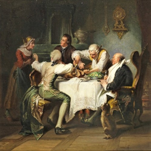 Paintings & Drawings  - Rococo Society at a Gluttony - Jakob Emanuel Gaisser (1825 - 1899)