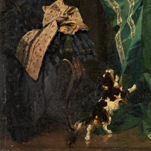 Lady with dog - Lambert Linder,  (1841-1889) - Paintings & Drawings Style 