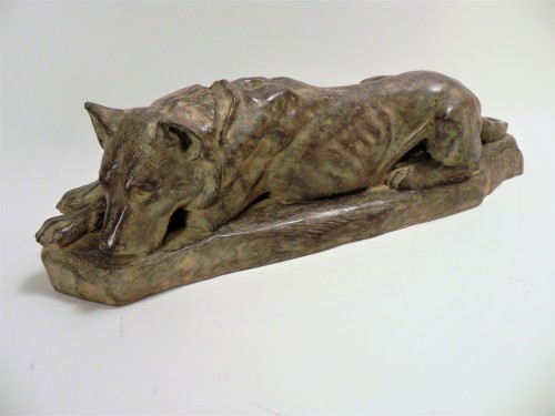 Lying German Shepard Dog - Georges-Lucien Guyot (1885-1973) - Sculpture Style Art Déco