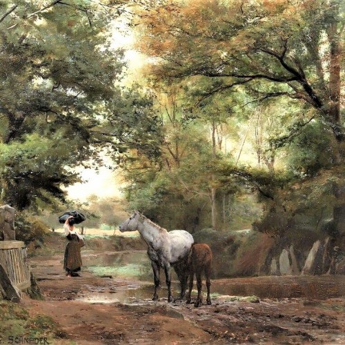 Bretagne, Le chemin de Kerlary en Trégunc - Schneider Louis Amable (1824-1884) - Tableaux et dessins Style 