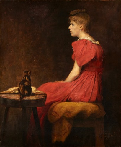 Woman With Cat - Joseph Bail (1862-1921)