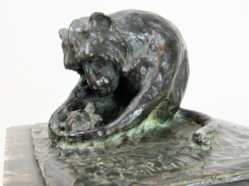 Monkey (baboon) with turtle  - Guido Righetti  (1875-1958) - Sculpture Style 