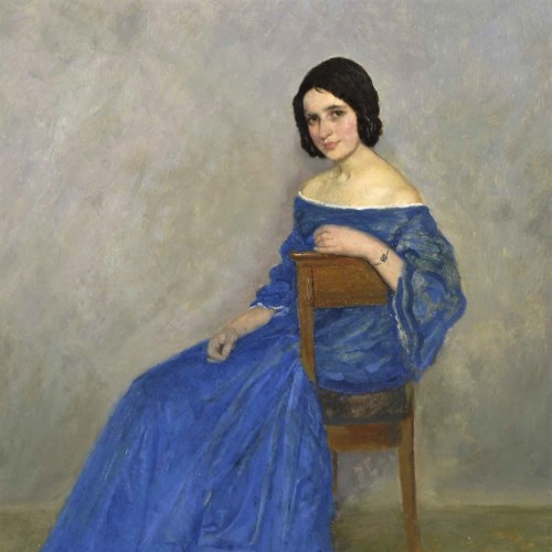 Tableaux et dessins Tableaux XIXe siècle - Belle femme en robe bleue - Theodor Funck (1867-1919)