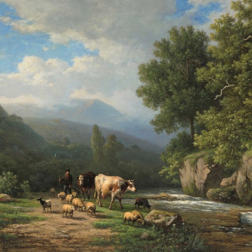 Herd By A Fast-flowing River - Verboeckhoven Eugène (1798 - 1881) - Paintings & Drawings Style Napoléon III