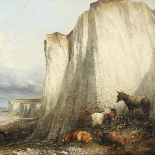 Tableaux et dessins Tableaux XIXe siècle - Bétail près des falaises de Herne Bay KENT - Thomas Sidney Cooper (1803-1902)
