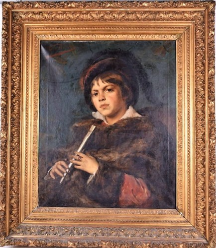 Portrait d'un garçon avec une flûte - Léon Herbo (1850-907) - Tableaux et dessins Style 