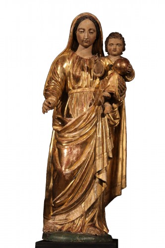 18th C Virgin and Child in gilt and polychrome wood. From Southern France.
