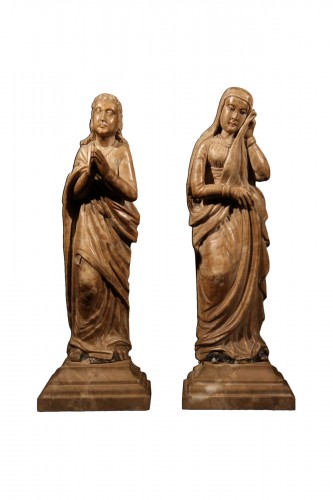 Statuettes en albâtre éléments de calvaire, la Vierge et St Jean - Espagne XVIe siècle