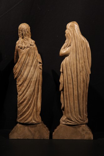 Sculpture Sculpture en Marbre - Statuettes en albâtre éléments de calvaire, la Vierge et St Jean - Espagne XVIe siècle
