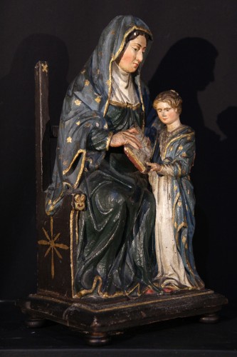 17thC Group in polychrome oak wood:Education of the Virgin. Southern France - Sculpture Style 