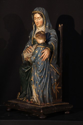 Sculpture  - 17thC Group in polychrome oak wood:Education of the Virgin. Southern France