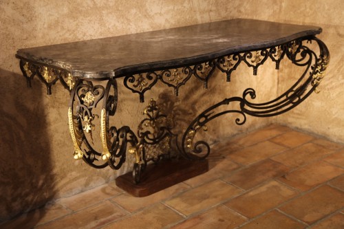 18th century - Early18thC important Louis XV console. Wrougth iron and marble top. France.