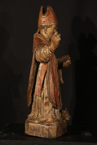 St Loup de Troyes, statuette en bois de noyer polychromé - France XVIe siècle - Chatelan Antiquités