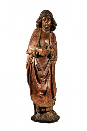 15thC Saint John of Calvary. Statue in walnut.Traces of polychromy. Germany
