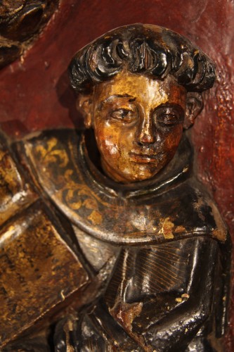 Late 16th C Part of an altarpiece in polychrome walnut wood. From Spain. - Religious Antiques Style 