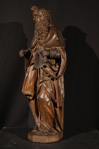 Sculpture Sculpture en Bois - Saint Paul. Statuette en bois de noyer finement sculpté du XVIIe siècle