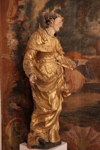 Sculpture  - St Barbara and St Catherine. Pair of statues in gilt and lacquered wood