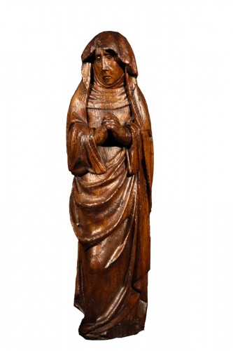 Early 16th C sorrowful Virgin in carved oak wood. Rhenish work.