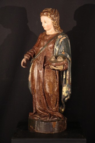 Statue en bois sculpté et polychromé de Ste Lucie de Syracuse, Espagne XVIIIe siècle - Sculpture Style 