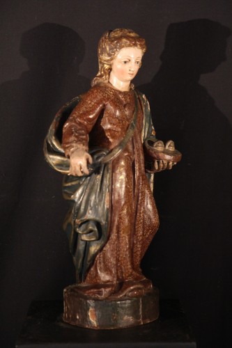 Sculpture  - Saint Lucy of Syracuse. 18th C polychrome wooden statue. From Spain.