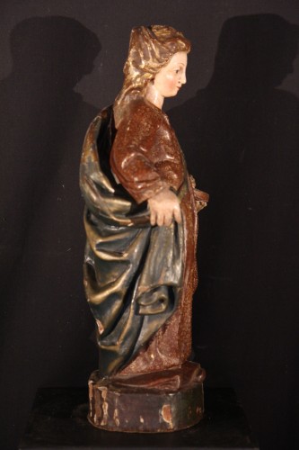 Statue en bois sculpté et polychromé de Ste Lucie de Syracuse, Espagne XVIIIe siècle - Chatelan Antiquités