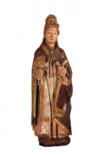 St Gregory the Great. 16th C polychrome wooden statue. German work.