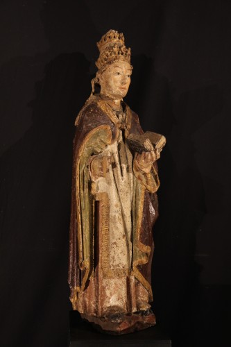 St Gregory the Great. 16th C polychrome wooden statue. German work. - Sculpture Style 