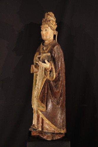 Sculpture  - St Gregory the Great. 16th C polychrome wooden statue. German work.