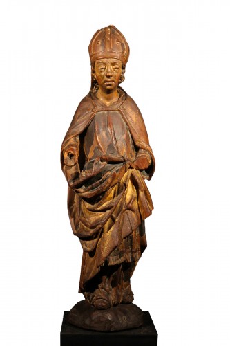 16thC Bishop St. Oak with traces of gilding and polychromy, Northern France