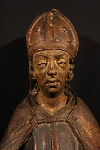 16thC Bishop St. Oak with traces of gilding and polychromy, Northern France - Sculpture Style 