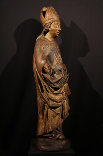Sculpture  - 16thC Bishop St. Oak with traces of gilding and polychromy, Northern France