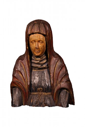 Saint woman in bust.Late 16thC sculpture in polychrome oak. Northern work