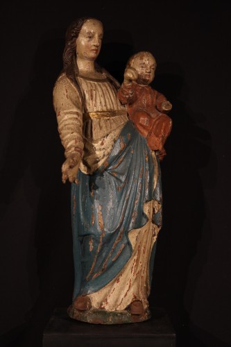 Sculpture Sculpture en Bois - Vierge à l’Enfant en bois sculpté et polychrome, Franche Comté fin XVIe